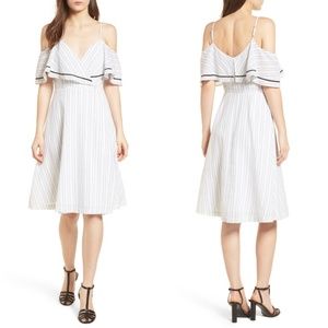 J.O.A | Cold Shoulder Striped Midi Dress